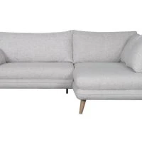 Canapé D'angle Droit Scandinave 3-4 Places En Tissu Gris Clair Chiné Et Bois Clair CREEP