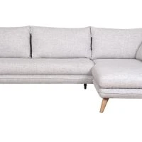 Canapé D'angle Droit Scandinave 5 Places En Tissu Gris Clair Chiné Et Bois Clair CREEP