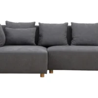 Canapé D'angle Gauche 3 Places En Tissu Effet Velours Gris Et Bois Clair HARLEM