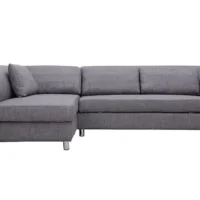 Canapé D'angle Gauche Convertible Avec Coffre 3 Places En Tissu Gris Et Acier Chromé MIAMI