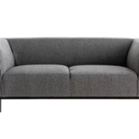 Canapé Design 2-3 Places En Tissu Effet Laine Bouclée Gris Anthracite Et Bois Noir MORRIS