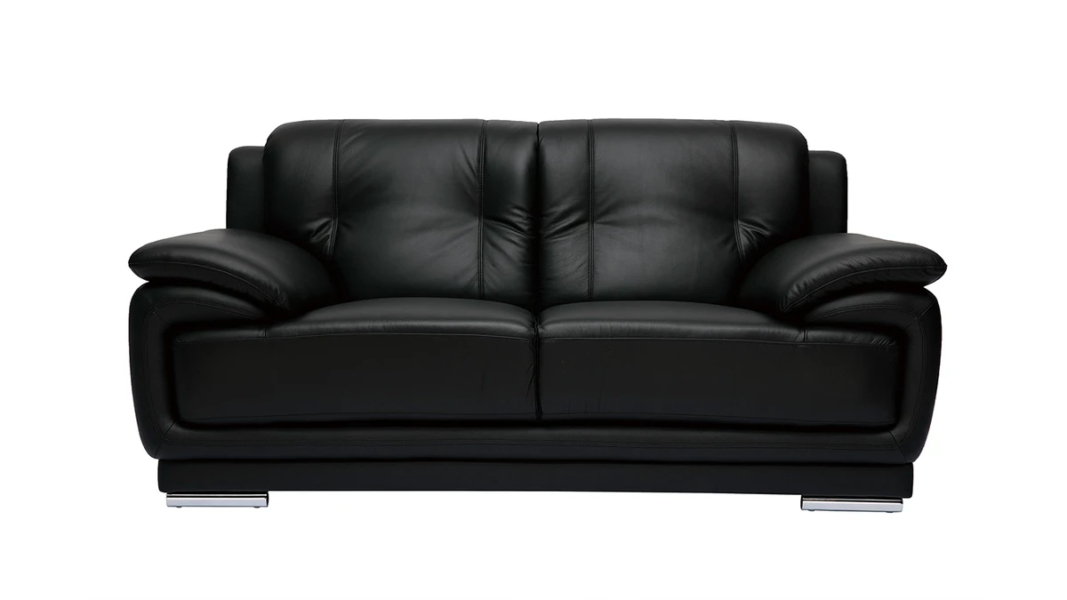 Canapé Design 2 Places Cuir Noir Et Acier Chromé TAMARA 3 Canapé Design 2 Places Cuir Noir Et Acier Chromé TAMARA