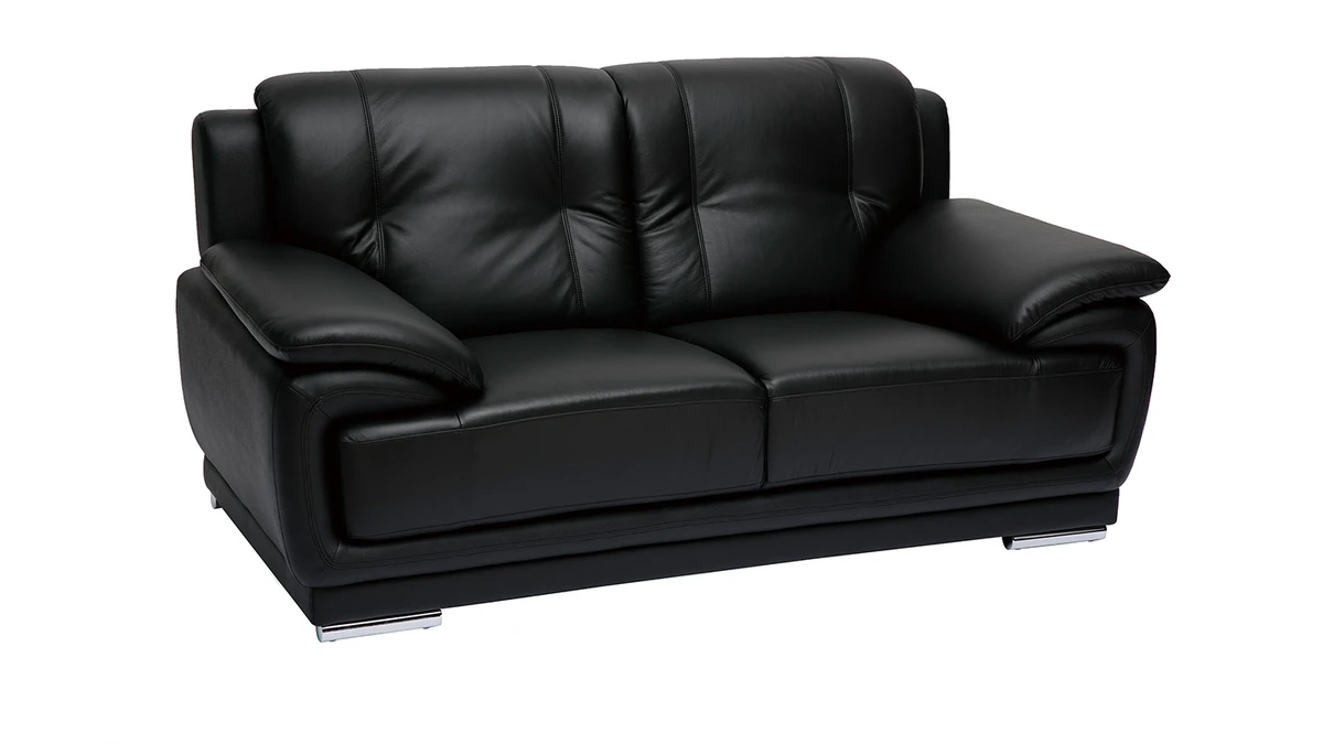 Canapé Design 2 Places Cuir Noir Et Acier Chromé TAMARA 4 Canapé Design 2 Places Cuir Noir Et Acier Chromé TAMARA – Image 2