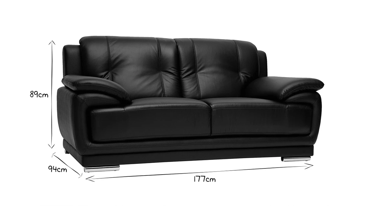 Canapé Design 2 Places Cuir Noir Et Acier Chromé TAMARA 8 Canapé Design 2 Places Cuir Noir Et Acier Chromé TAMARA – Image 6
