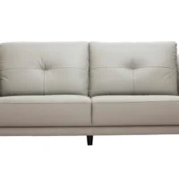 Canapé Design 3 Places Cuir Gris Et Bois Clair ARNOLD