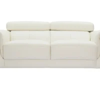 Canapé Design Avec Têtières Ajustables 2 Places Cuir Blanc Cassé Et Acier Chromé NEVADA