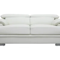 Canapé Design Avec Têtières Ajustables 2 Places Cuir Blanc Et Acier Chromé EWING
