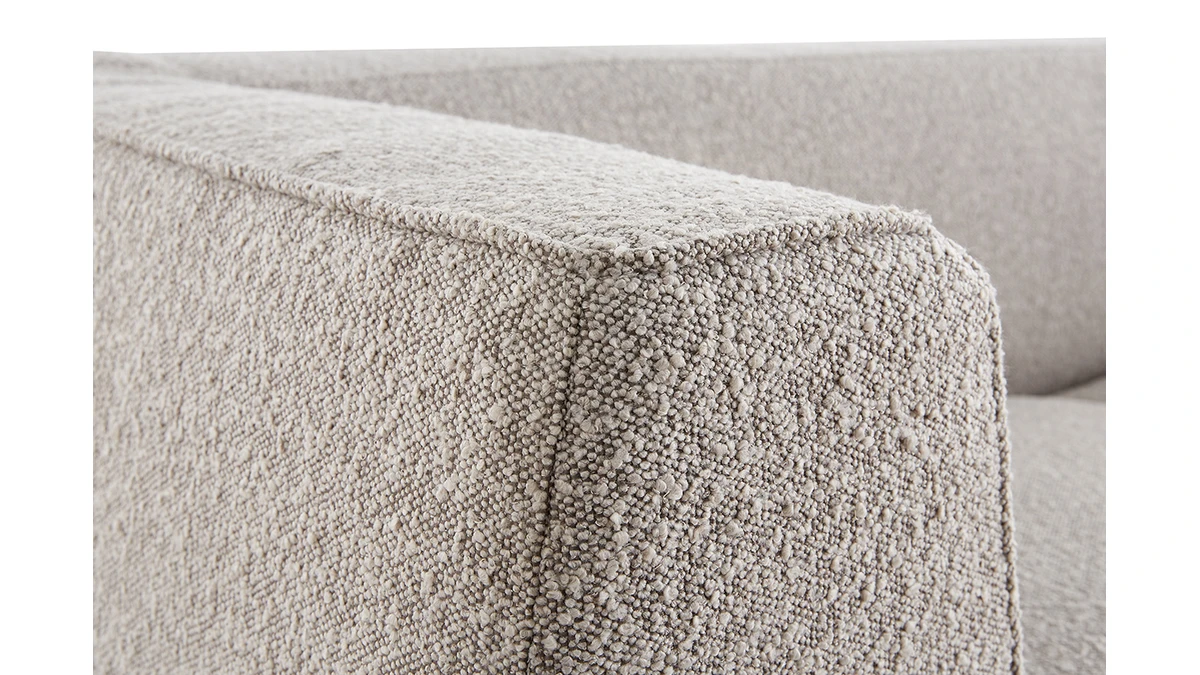 Canapé Scandinave 2-3 Places En Tissu Effet Laine Bouclée Taupe Et Bois Clair MORRIS 7 Canapé Scandinave 2-3 Places En Tissu Effet Laine Bouclée Taupe Et Bois Clair MORRIS – Image 5