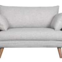 Canapé Scandinave 2 Places En Tissu Gris Clair Chiné Et Bois Clair CREEP
