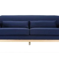 Canapé Scandinave 3 Places En Tissu Bleu Foncé Et Bois Clair YOKO