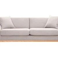 Canapé Scandinave 3 Places En Tissu Effet Velours Texturé Beige Et Bois Clair ASAKO