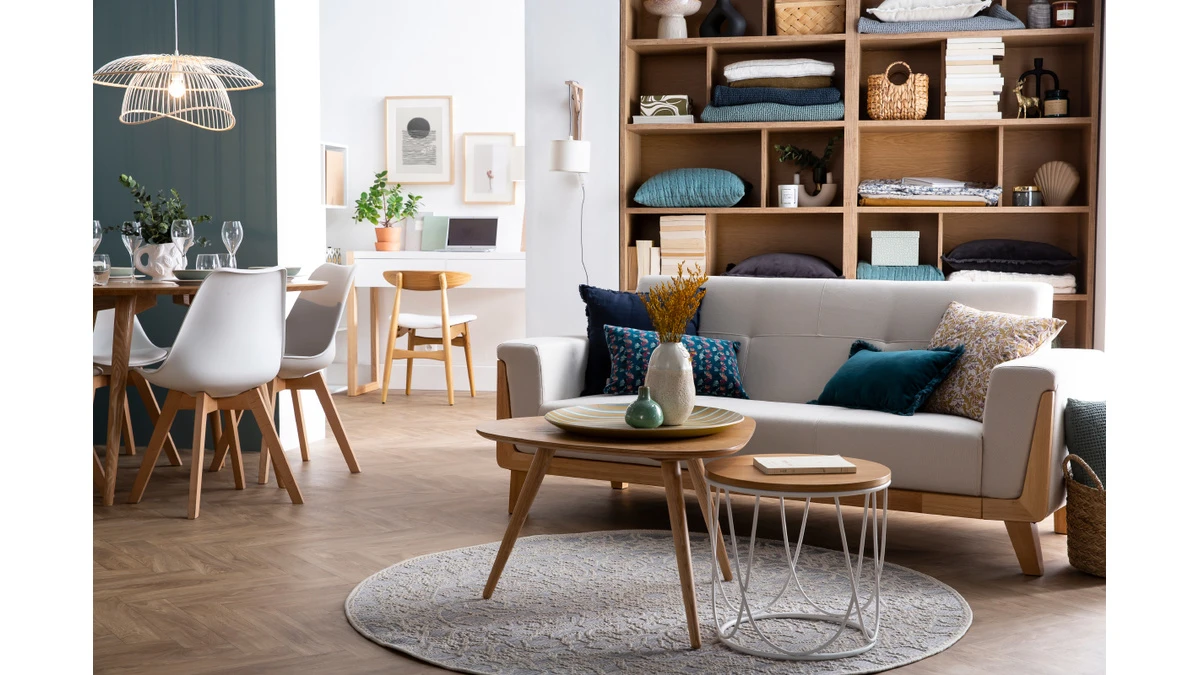 Canapé Scandinave 3 Places En Tissu Gris Et Bois Clair FJORD 9 Canapé Scandinave 3 Places En Tissu Gris Et Bois Clair FJORD – Image 7