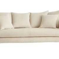 Canapé Scandinave 3 Places En Tissu Velours Côtelé Beige Et Bois Clair OLYMPIA