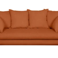 Canapé Scandinave 3 Places En Tissu Velours Côtelé Terre Brûlée Et Bois Clair OLYMPIA