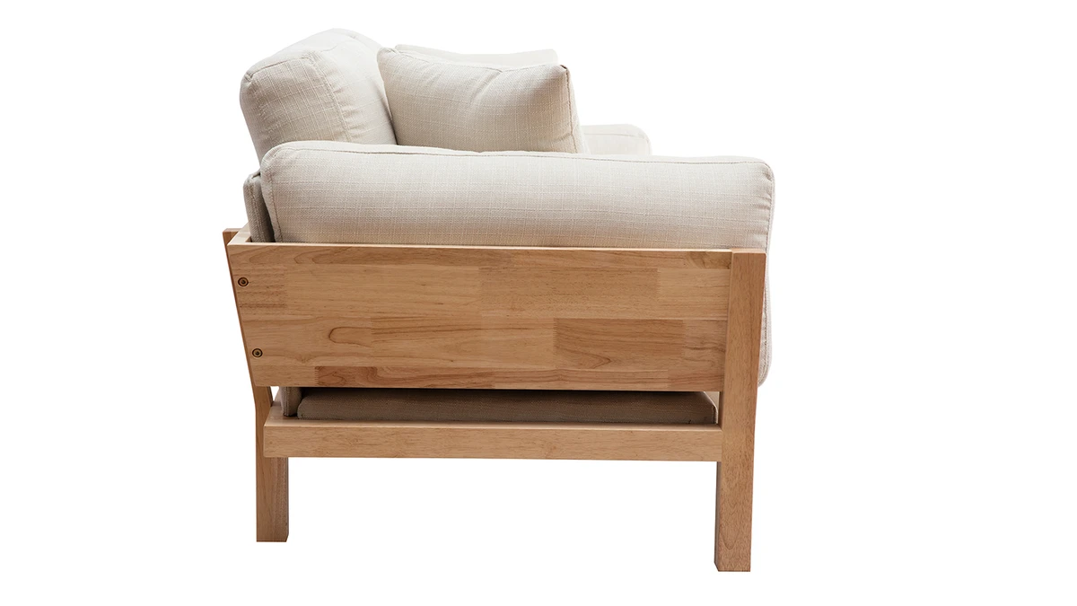 Canapé Scandinave Déhoussable 3 Places En Tissu Blanc Crème Et Bois Clair KYO 5 Canapé Scandinave Déhoussable 3 Places En Tissu Blanc Crème Et Bois Clair KYO – Image 3