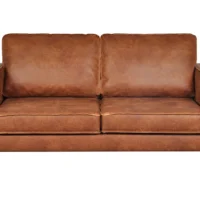 Canapé Vintage 2 Places Cuir Marron Cognac Aspect Vieilli Et Métal Noir SONNY