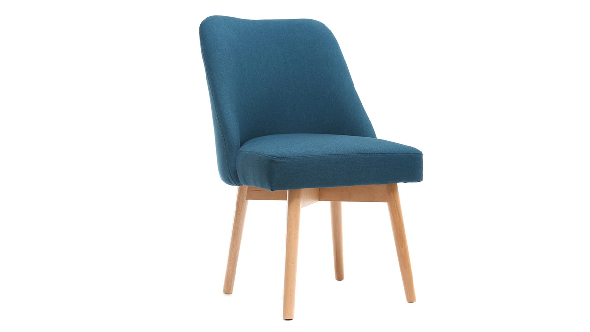 Chaise Scandinave En Tissu Bleu Canard Et Bois Clair Massif LIV 4 Chaise Scandinave En Tissu Bleu Canard Et Bois Clair Massif LIV – Image 2