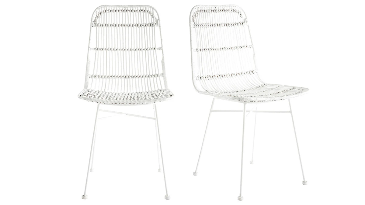 Chaises Blanches En Rotin Et Métal (lot De 2) MALACCA - Miliboo & Stéphane Plaza 3 Chaises Blanches En Rotin Et Métal (lot De 2) MALACCA - Miliboo & Stéphane Plaza
