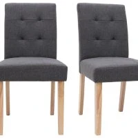 Chaises Capitonnées En Tissu Gris Foncé Et Bois Clair Massif (lot De 2) ESTER