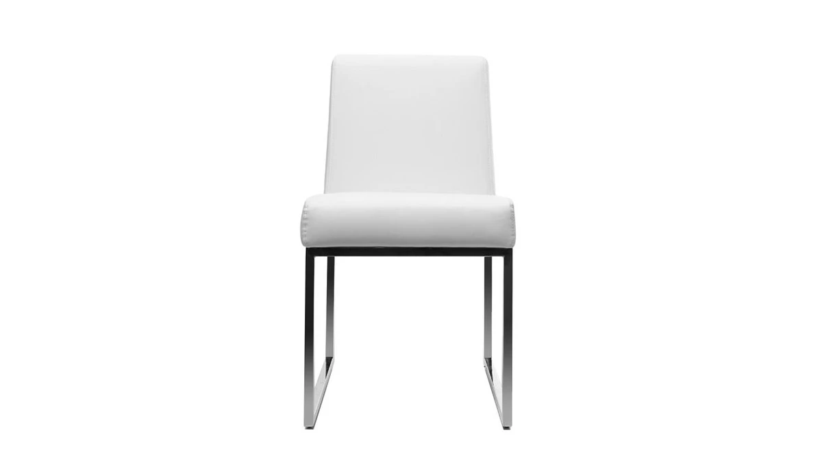 Chaises Design Blanc Et Acier Chromé (lot De 2) JUNIA 4 Chaises Design Blanc Et Acier Chromé (lot De 2) JUNIA – Image 2
