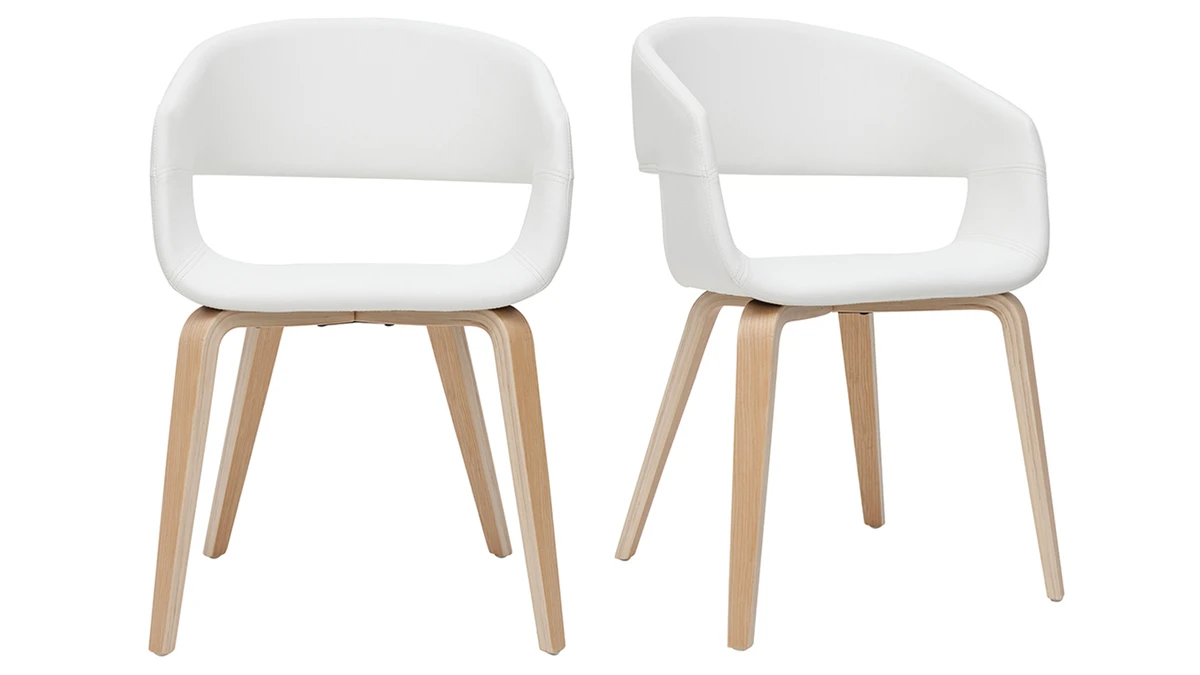 Chaises Design Blanc Et Bois Clair (lot De 2) SLAM 3 Chaises Design Blanc Et Bois Clair (lot De 2) SLAM