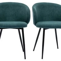 Chaises Design En Tissu Effet Velours Bleu Canard Et Métal Noir (lot De 2) ROSALIE