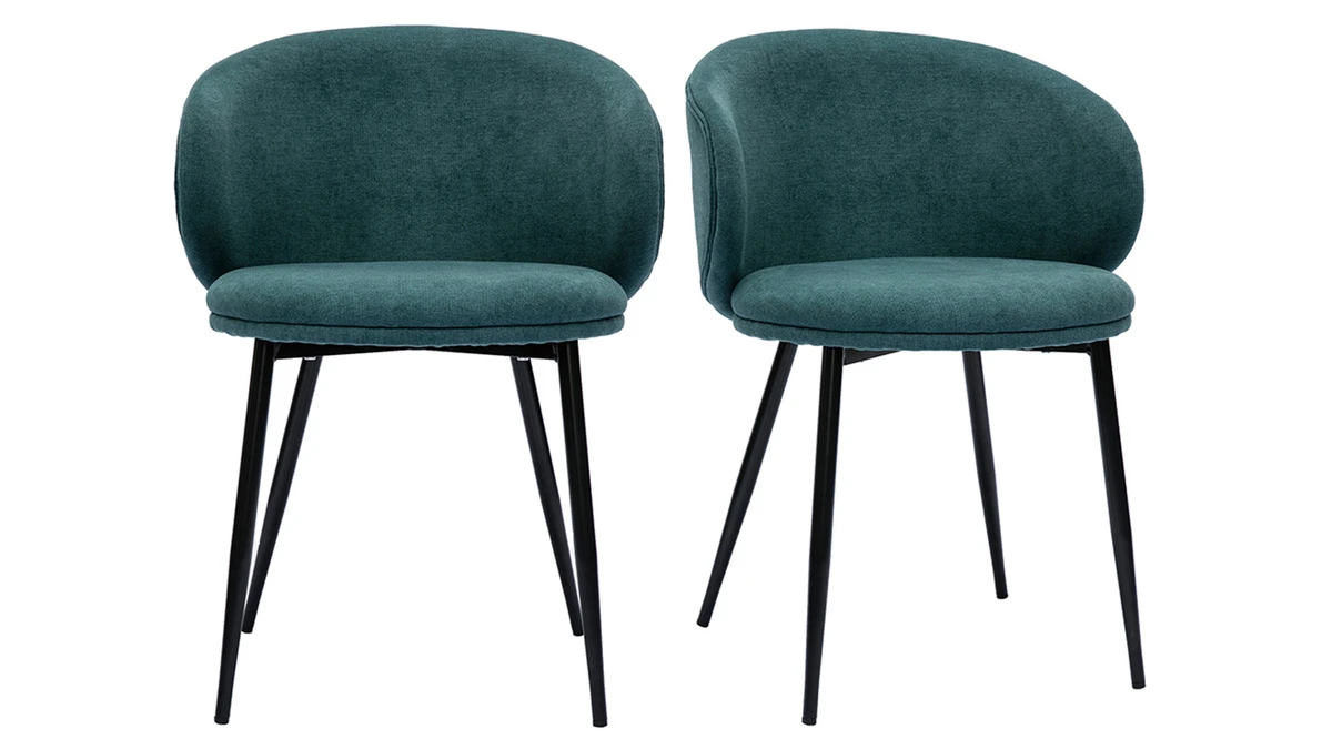 Chaises Design En Tissu Effet Velours Bleu Canard Et Métal Noir (lot De 2) ROSALIE 3 Chaises Design En Tissu Effet Velours Bleu Canard Et Métal Noir (lot De 2) ROSALIE