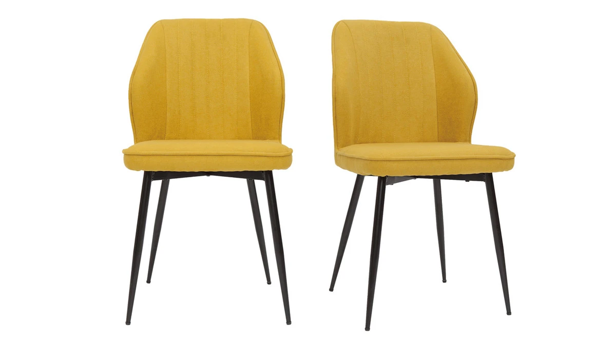 Chaises Design En Tissu Effet Velours Jaune Moutarde Et Métal Noir (lot De 2) FANETTE 3 Chaises Design En Tissu Effet Velours Jaune Moutarde Et Métal Noir (lot De 2) FANETTE