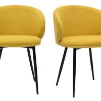 Chaises Design En Tissu Effet Velours Jaune Moutarde Et Métal Noir (lot De 2) ROSALIE