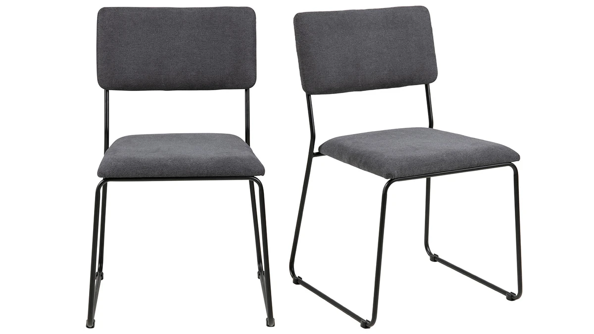 Chaises Design En Tissu Gris Et Métal Noir (lot De 2) FLORE 3 Chaises Design En Tissu Gris Et Métal Noir (lot De 2) FLORE