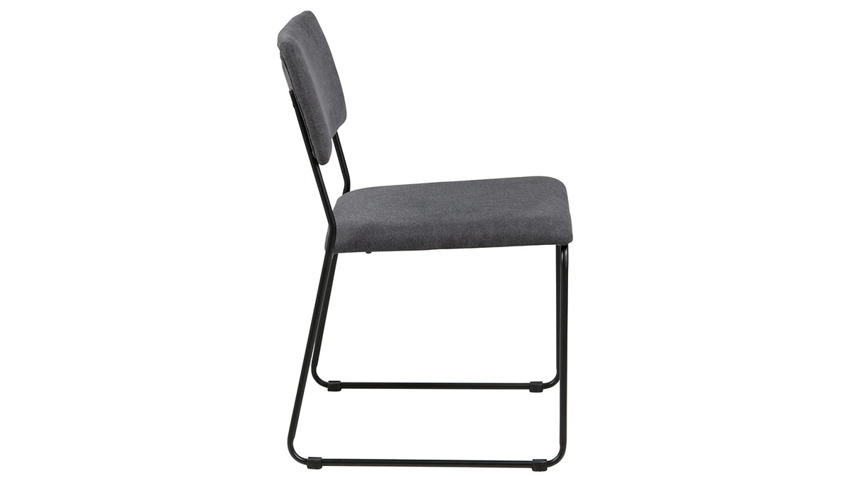 Chaises Design En Tissu Gris Et Métal Noir (lot De 2) FLORE 6 Chaises Design En Tissu Gris Et Métal Noir (lot De 2) FLORE – Image 4