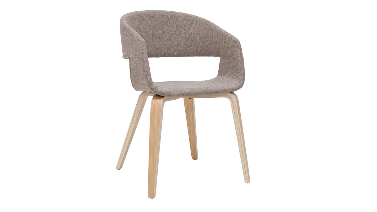 Chaises Design En Tissu Taupe Et Bois Clair Chêne (lot De 2) SLAM 5 Chaises Design En Tissu Taupe Et Bois Clair Chêne (lot De 2) SLAM – Image 3