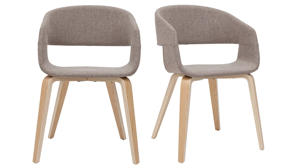 Chaises Design En Tissu Taupe Et Bois Clair Chêne (lot De 2) SLAM 3 Chaises Design En Tissu Taupe Et Bois Clair Chêne (lot De 2) SLAM