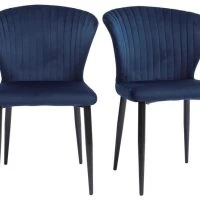 Chaises Design En Tissu Velours Bleu Et Métal Noir (lot De 2) KAYEL