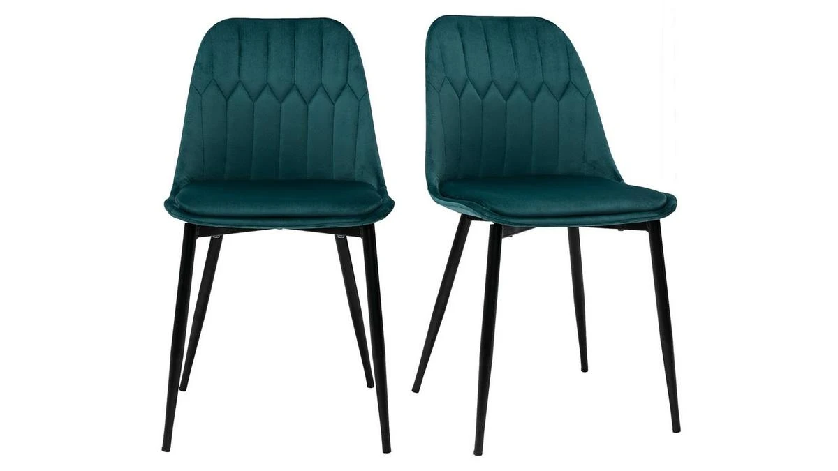 Chaises Design En Tissu Velours Bleu Pétrole Et Métal Noir (lot De 2) FUSE 3 Chaises Design En Tissu Velours Bleu Pétrole Et Métal Noir (lot De 2) FUSE