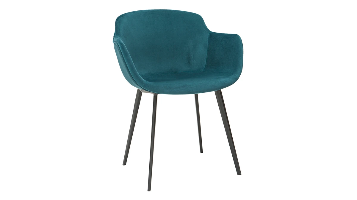 Chaises Design En Tissu Velours Bleu Pétrole Et Métal Noir (lot De 2) SAKE 5 Chaises Design En Tissu Velours Bleu Pétrole Et Métal Noir (lot De 2) SAKE – Image 3