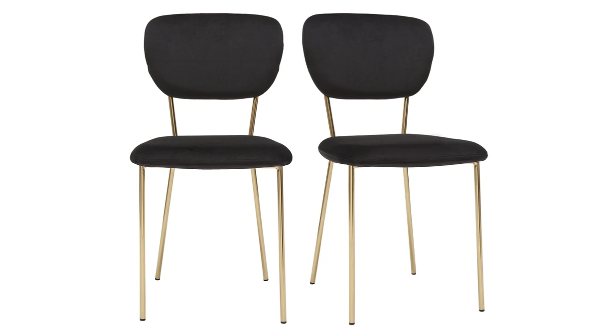 Chaises Design En Tissu Velours Noir Et Métal Doré (lot De 2) LEPIDUS 3 Chaises Design En Tissu Velours Noir Et Métal Doré (lot De 2) LEPIDUS