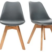 Chaises Design Grises Avec Pieds Bois Clair Massif (lot De 2) PAULINE
