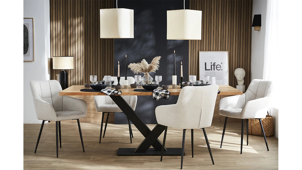 Chaises Design Matelassées En Tissu Velours Texturé Beige Et Métal Noir (lot De 2) MONTERO 9 Chaises Design Matelassées En Tissu Velours Texturé Beige Et Métal Noir (lot De 2) MONTERO – Image 7