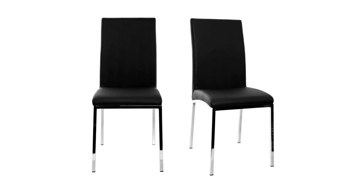 Chaises Design Noires Et Métal Acier Chromé (lot De 2) SIMEA 3 Chaises Design Noires Et Métal Acier Chromé (lot De 2) SIMEA