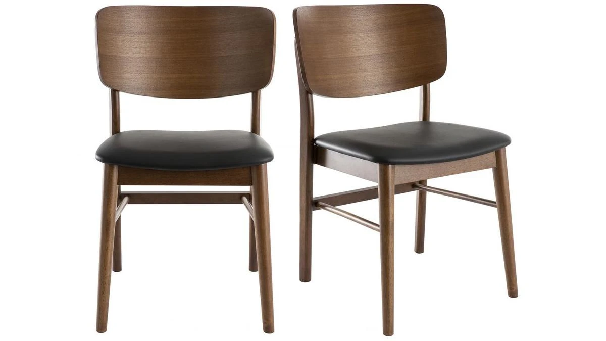 Chaises En Bois Foncé Noyer Et Assises Noires (lot De 2) SHELDON 3 Chaises En Bois Foncé Noyer Et Assises Noires (lot De 2) SHELDON