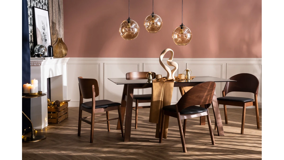 Chaises En Bois Foncé Noyer Et Assises Noires (lot De 2) SHELDON 9 Chaises En Bois Foncé Noyer Et Assises Noires (lot De 2) SHELDON – Image 7