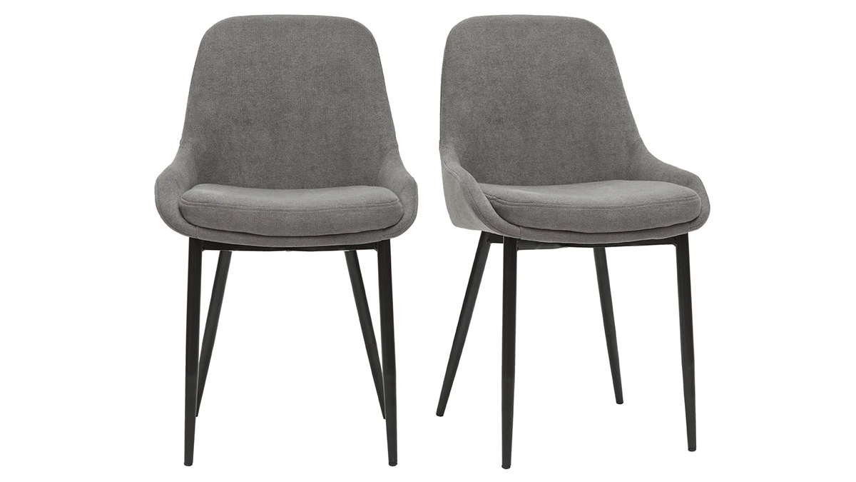 Chaises En Tissu Effet Velours Gris Et Métal Noir (lot De 2) HOLO 3 Chaises En Tissu Effet Velours Gris Et Métal Noir (lot De 2) HOLO