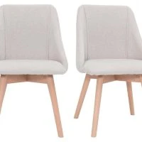 Chaises En Tissu Effet Velours Texturé Beige Et Bois Clair Massif (lot De 2) HIGGINS