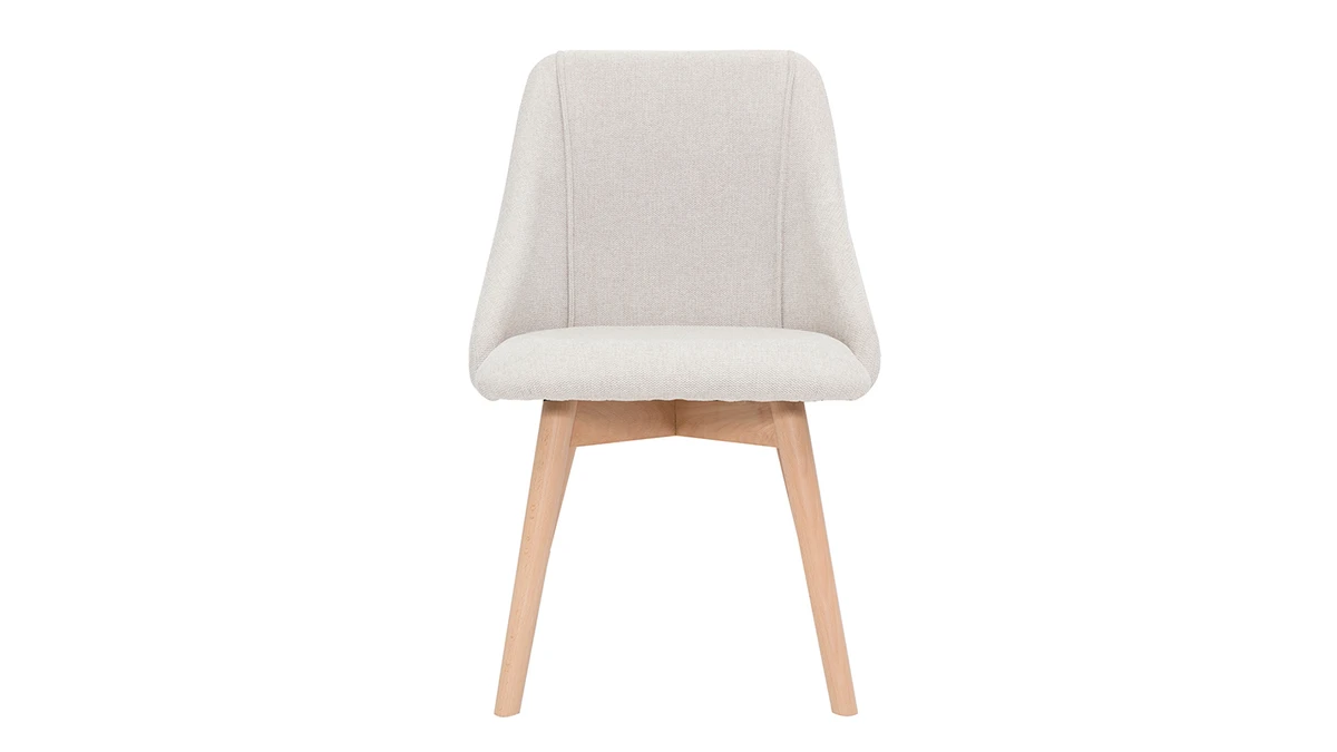 Chaises En Tissu Effet Velours Texturé Beige Et Bois Clair Massif (lot De 2) HIGGINS 4 Chaises En Tissu Effet Velours Texturé Beige Et Bois Clair Massif (lot De 2) HIGGINS – Image 2