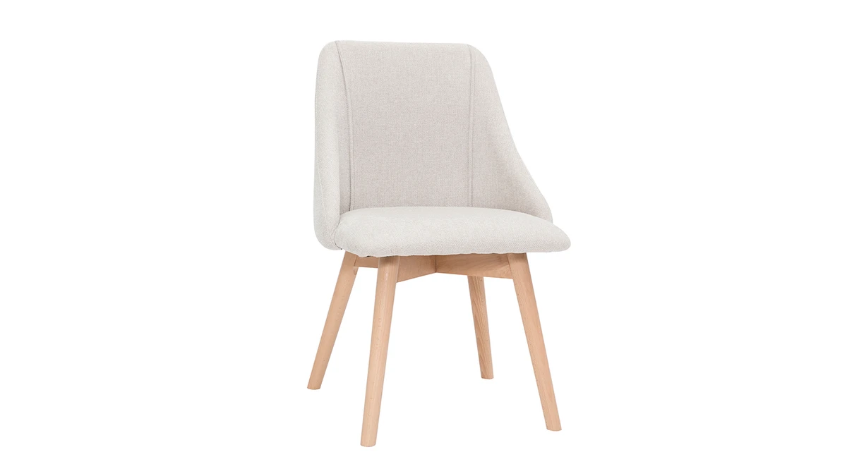 Chaises En Tissu Effet Velours Texturé Beige Et Bois Clair Massif (lot De 2) HIGGINS 5 Chaises En Tissu Effet Velours Texturé Beige Et Bois Clair Massif (lot De 2) HIGGINS – Image 3
