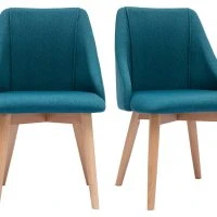 Chaises En Tissu Effet Velours Texturé Bleu Canard Et Bois Clair Massif (lot De 2) HIGGINS