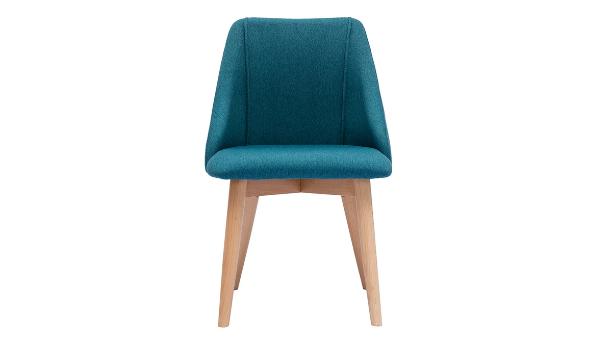 Chaises En Tissu Effet Velours Texturé Bleu Canard Et Bois Clair Massif (lot De 2) HIGGINS 4 Chaises En Tissu Effet Velours Texturé Bleu Canard Et Bois Clair Massif (lot De 2) HIGGINS – Image 2