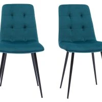 Chaises En Tissu Velours Gaufré Bleu Pétrole Et Métal Noir (lot De 2) ESCAPE