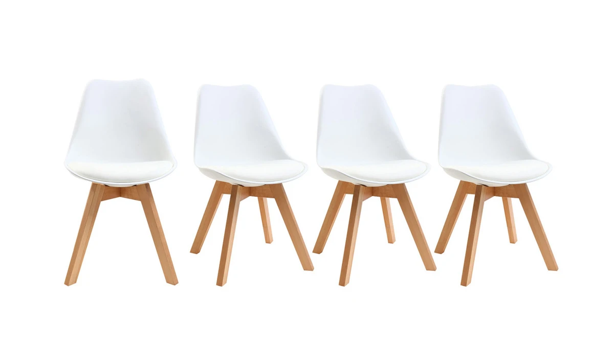 Chaises Scandinaves Blanc Et Bois Clair Massif (lot De 4) PAULINE 3 Chaises Scandinaves Blanc Et Bois Clair Massif (lot De 4) PAULINE